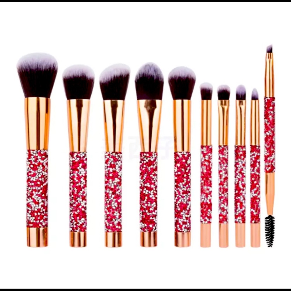 Red/Gold Crystal Glitter Makeup Brushes